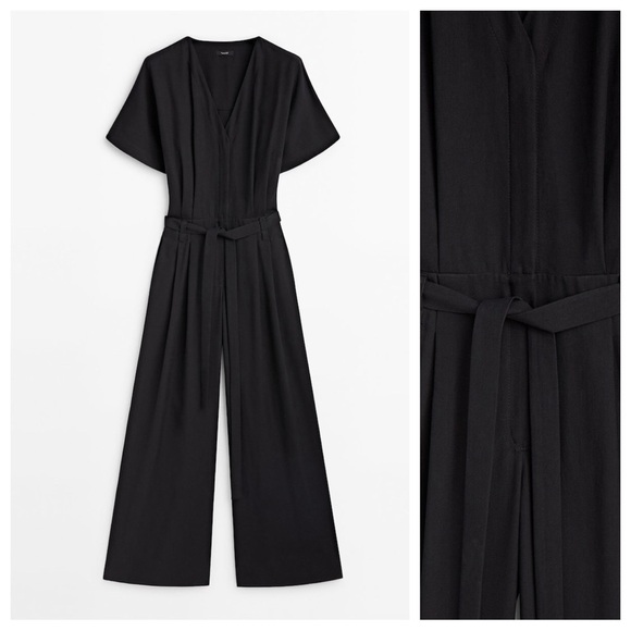 NWT. Massimo Dutti Black Flowing Jumpsuit with Darts and Tie Detail. Size M. - Picture 4 of 10